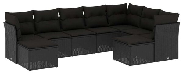 VidaXL Polyrattan Kerti Ülőgarnitúra - 9 részes - Fekete