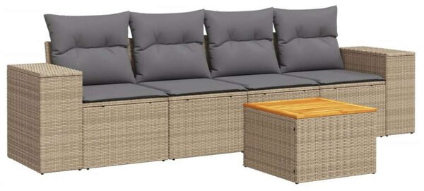 VidaXL Polyrattan Kerti Ülőgarnitúra - 5 részes - Bézs