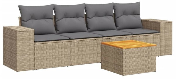VidaXL Polyrattan Kerti Ülőgarnitúra - 5 részes - Bézs