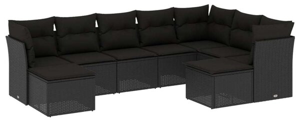 VidaXL Polyrattan Kerti Ülőgarnitúra - 9 részes - Fekete