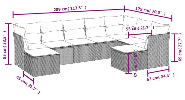 VidaXL Polyrattan Kerti Ülőgarnitúra - 9 részes - Bézs
