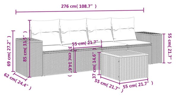 VidaXL Polyrattan Kerti Ülőgarnitúra - 5 részes - Bézs