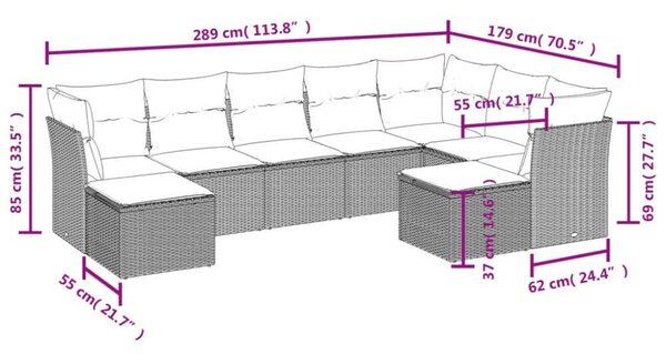 VidaXL Polyrattan Kerti Ülőgarnitúra - 9 részes - Fekete
