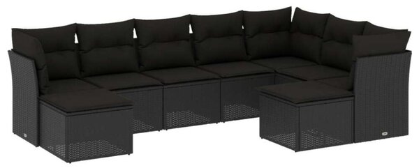 VidaXL Polyrattan Kerti Ülőgarnitúra - 9 részes - Fekete
