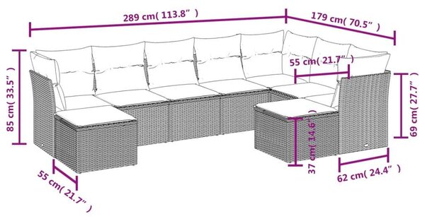 VidaXL Polyrattan Kerti Ülőgarnitúra - 9 részes - Bézs