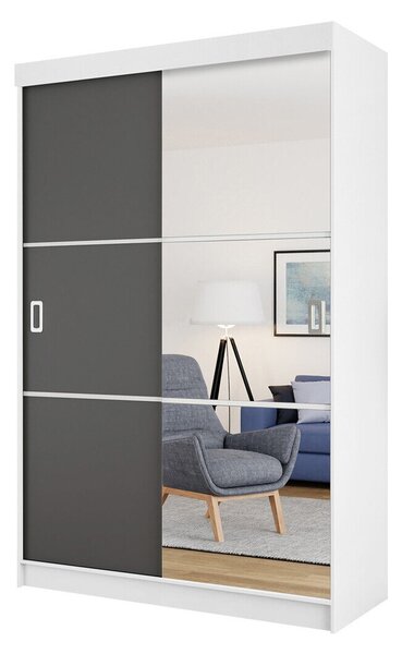 Gardróbszekrény Dover 111, Laminált forgácslap, 205x138x60cm, Grafit, Fehér