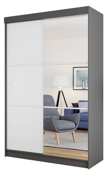 Gardróbszekrény Dover 111, Laminált forgácslap, 205x138x60cm, Grafit, Fehér