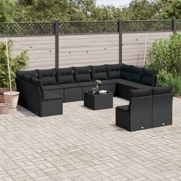 VidaXL Polyrattan Kerti Ülőgarnitúra - 13 részes - Fekete
