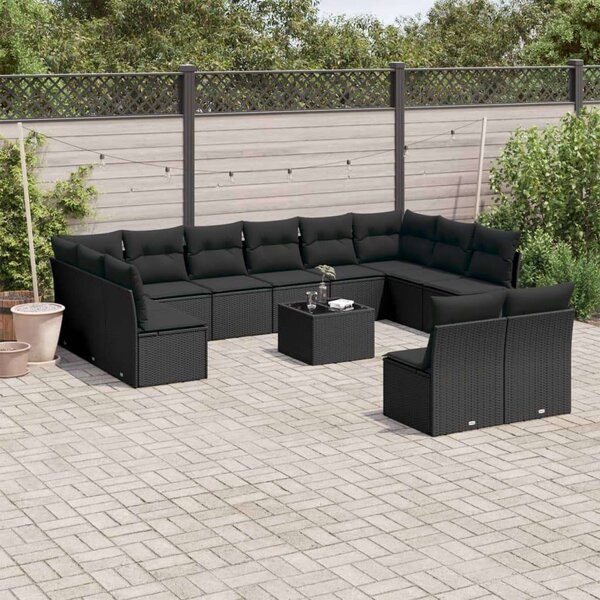 VidaXL Polyrattan Kerti Ülőgarnitúra - 13 részes - Fekete
