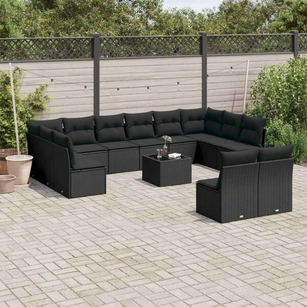 VidaXL Polyrattan Kerti Ülőgarnitúra - 13 részes - Fekete
