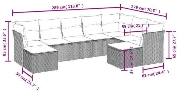 VidaXL Polyrattan Kerti Ülőgarnitúra - 9 részes - Bézs
