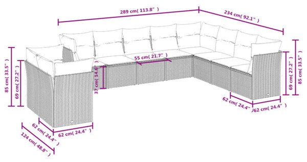 VidaXL Polyrattan Kerti Ülőgarnitúra - Bézs - 10 részes