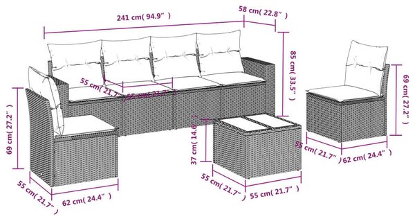 VidaXL Polyrattan Kerti Ülőgarnitúra - 7 részes - Fekete