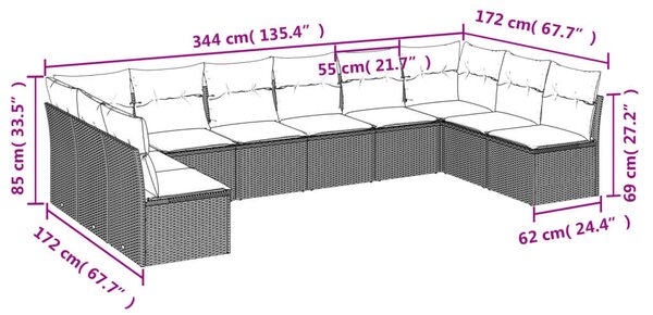 VidaXL Polyrattan Kerti Ülőgarnitúra - 10 részes