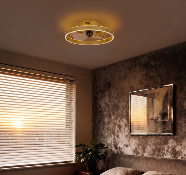 Mennyezeti ventilátor sárgaréz 50 cm LED-del, fényerőszabályzóval és távirányítóval - Maddy