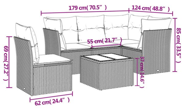 VidaXL Polyrattan Kerti Ülőgarnitúra - 6 részes, Fekete