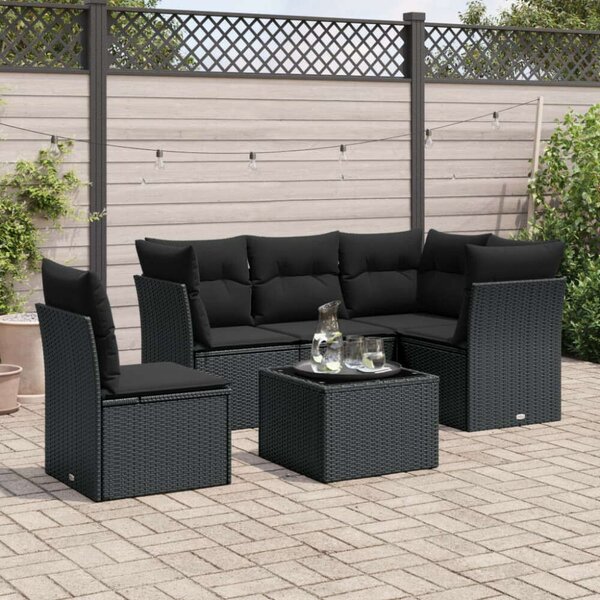VidaXL Polyrattan Kerti Ülőgarnitúra - 6 részes, Fekete