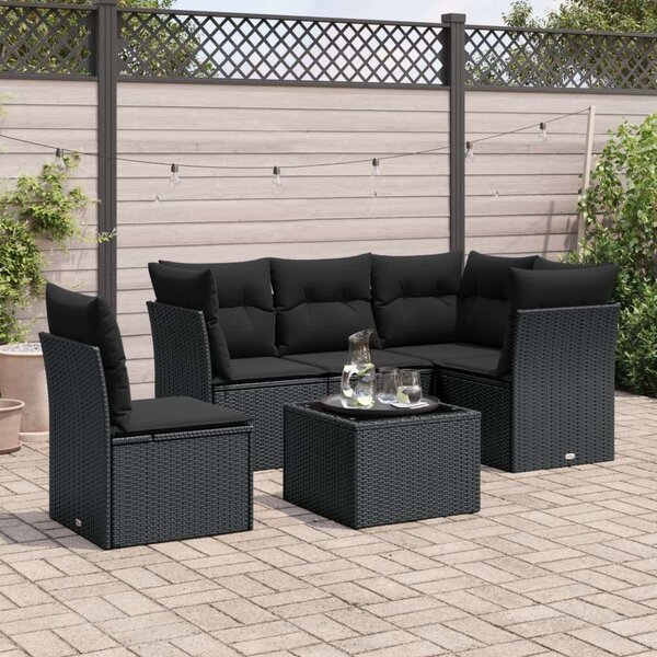 VidaXL Polyrattan Kerti Ülőgarnitúra - 6 részes, Fekete