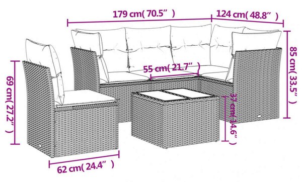 VidaXL Polyrattan Kerti Ülőgarnitúra - 6 részes, Fekete