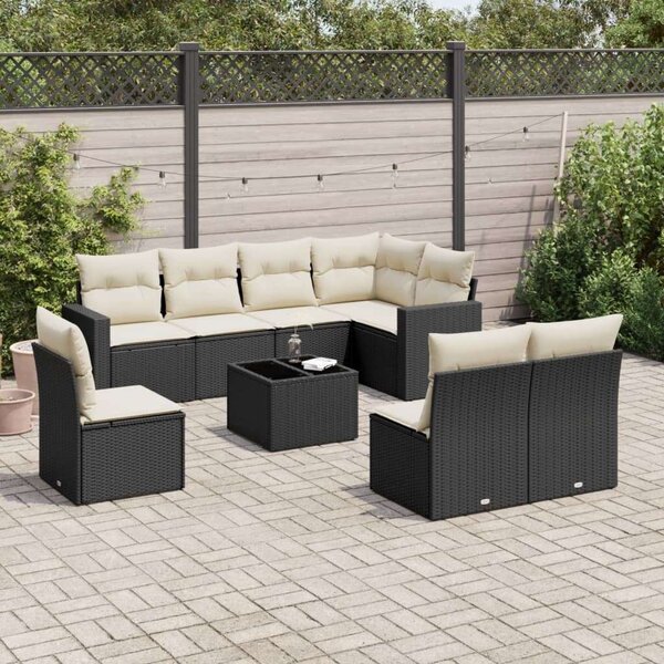 VidaXL Polyrattan Kerti Ülőgarnitúra - 9 részes - Fekete