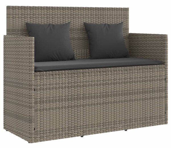 Szürke polyrattan akácfa kerti pad párnával
