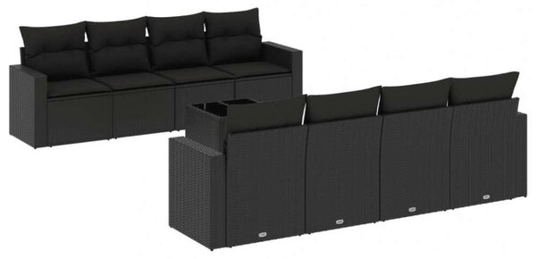 VidaXL Polyrattan Kerti Ülőgarnitúra - 9 részes - Fekete
