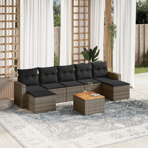 Polyrattan Kerti Ülőgarnitúra - 8 részes - Szürke