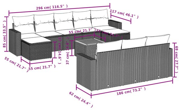VidaXL Polyrattan Kerti Ülőgarnitúra - 11 részes - Bézs