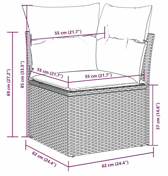 Polyrattan Kerti Ülőgarnitúra - 11 részes - Fekete