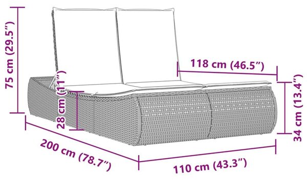 VidaXL Dupla Napozóágy - Polyrattan - Bézs - 200cm
