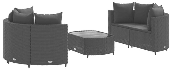 VidaXL 5 részes fekete polyrattan kerti kanapészett párnákkal
