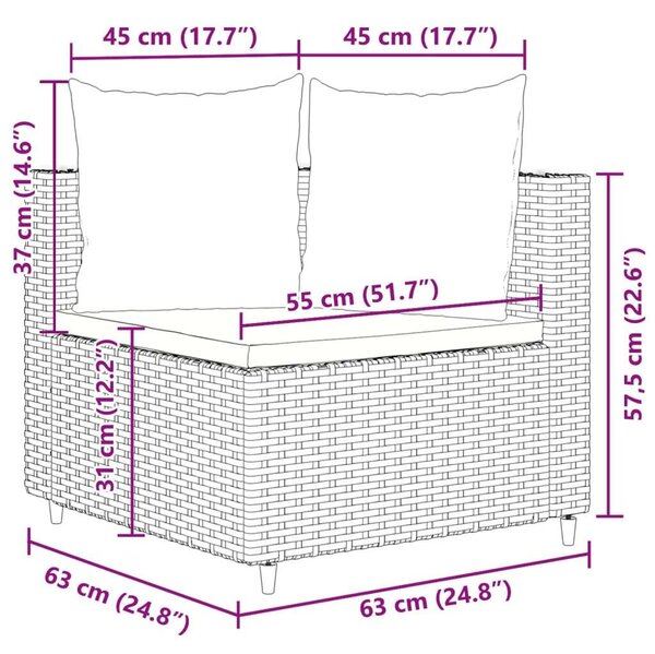VidaXL 5 részes fekete polyrattan kerti kanapészett párnákkal