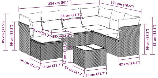 VidaXL Polyrattan Kerti Ülőgarnitúra - 8 részes
