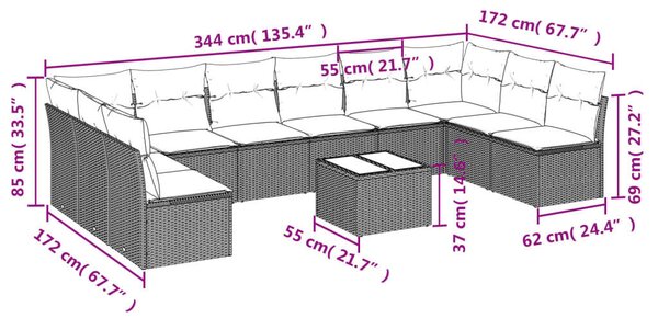 VidaXL Polyrattan Kerti Ülőgarnitúra - 11 részes - Világosszürke