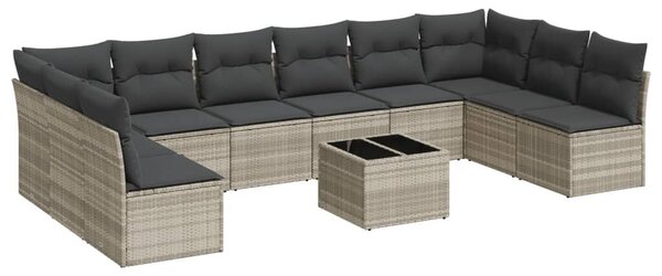 VidaXL Polyrattan Kerti Ülőgarnitúra - 11 részes - Világosszürke