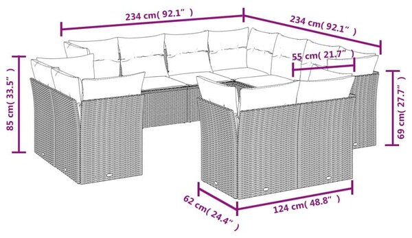 VidaXL Polyrattan Kerti Ülőgarnitúra - 11 részes