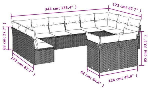 VidaXL Polyrattan Kerti Ülőgarnitúra - 12 részes