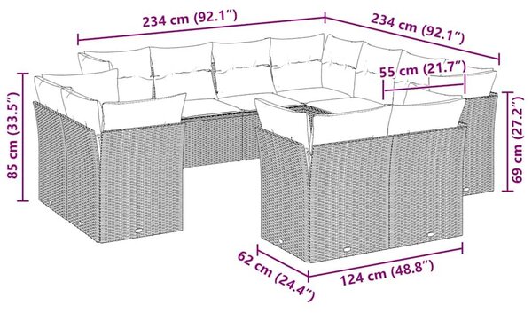 VidaXL Polyrattan Kerti Ülőgarnitúra - 11 részes