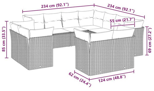 VidaXL Polyrattan Kerti Ülőgarnitúra - 11 részes