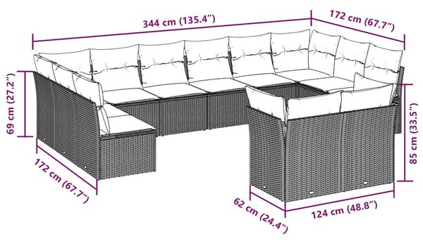 VidaXL Polyrattan Kerti Ülőgarnitúra - 12 részes