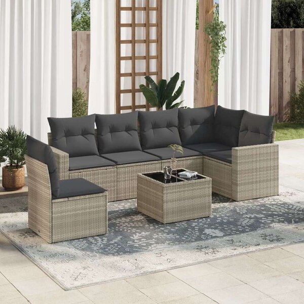 Polyrattan Kerti Ülőgarnitúra - 7 részes - Világosszürke