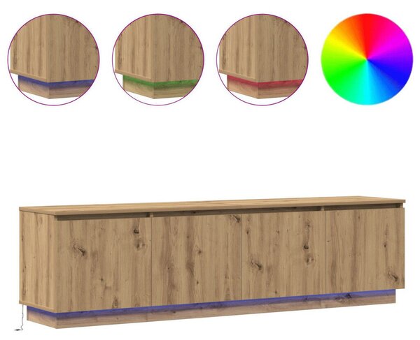 TV Szekrény LED Fénnyel Kézműves Tölgy 180x38x49 cm Rétegelt Lemez