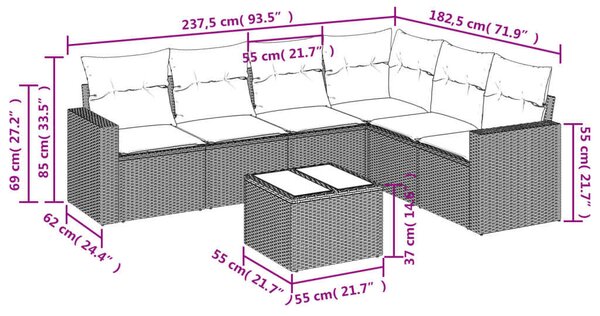 VidaXL 7 részes bézs polyrattan kerti ülőgarnitúra párnákkal