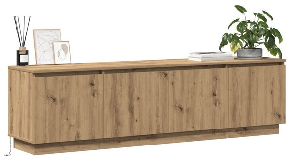 TV Szekrény LED Fénnyel Kézműves Tölgy 180x38x49 cm Rétegelt Lemez