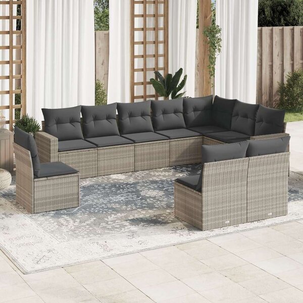 VidaXL 10 részes világosszürke polyrattan kerti ülőgarnitúra párnákkal