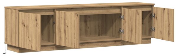 TV Szekrény LED Fénnyel Kézműves Tölgy 180x38x49 cm Rétegelt Lemez