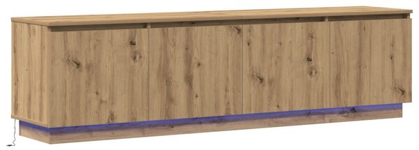 TV Szekrény LED Fénnyel Kézműves Tölgy 180x38x49 cm Rétegelt Lemez