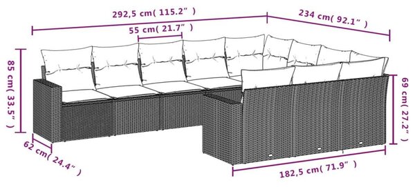 VidaXL Polyrattan Kerti Ülőgarnitúra - Fekete - 10 részes