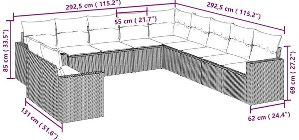 VidaXL Polyrattan Kerti Ülőgarnitúra - 11 részes
