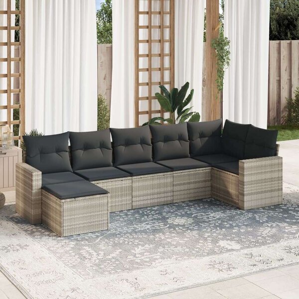 VidaXL Polyrattan Kerti Ülőgarnitúra - 7 részes - Világosszürke